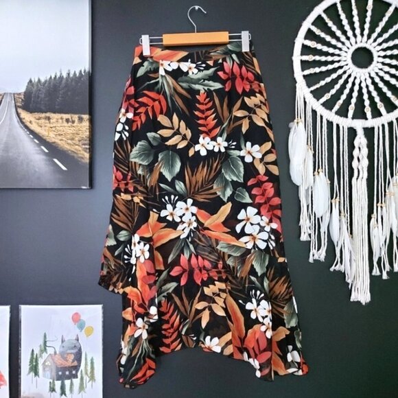 ✨hp✨ VINTAGE EXOTIC TROPICAL FLORAL RUFFLE SKIRT - Picture 6 of 10